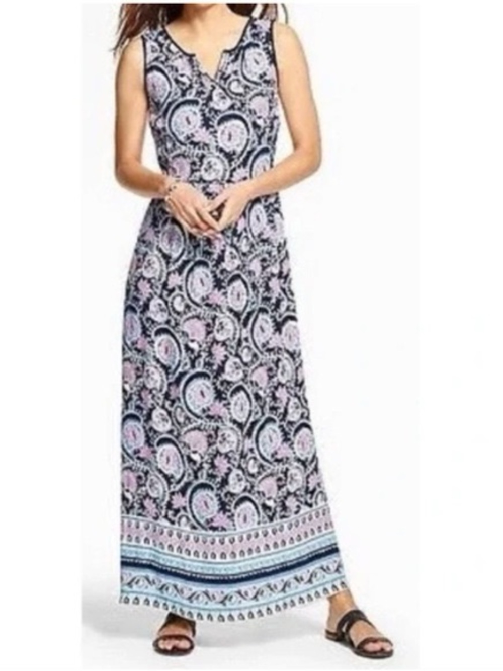 Talbots Sleeveless Paisley Maxi Dress - Blue & Pink
